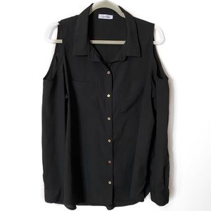Calvin Klein Cold Shoulder Button Up Blouse